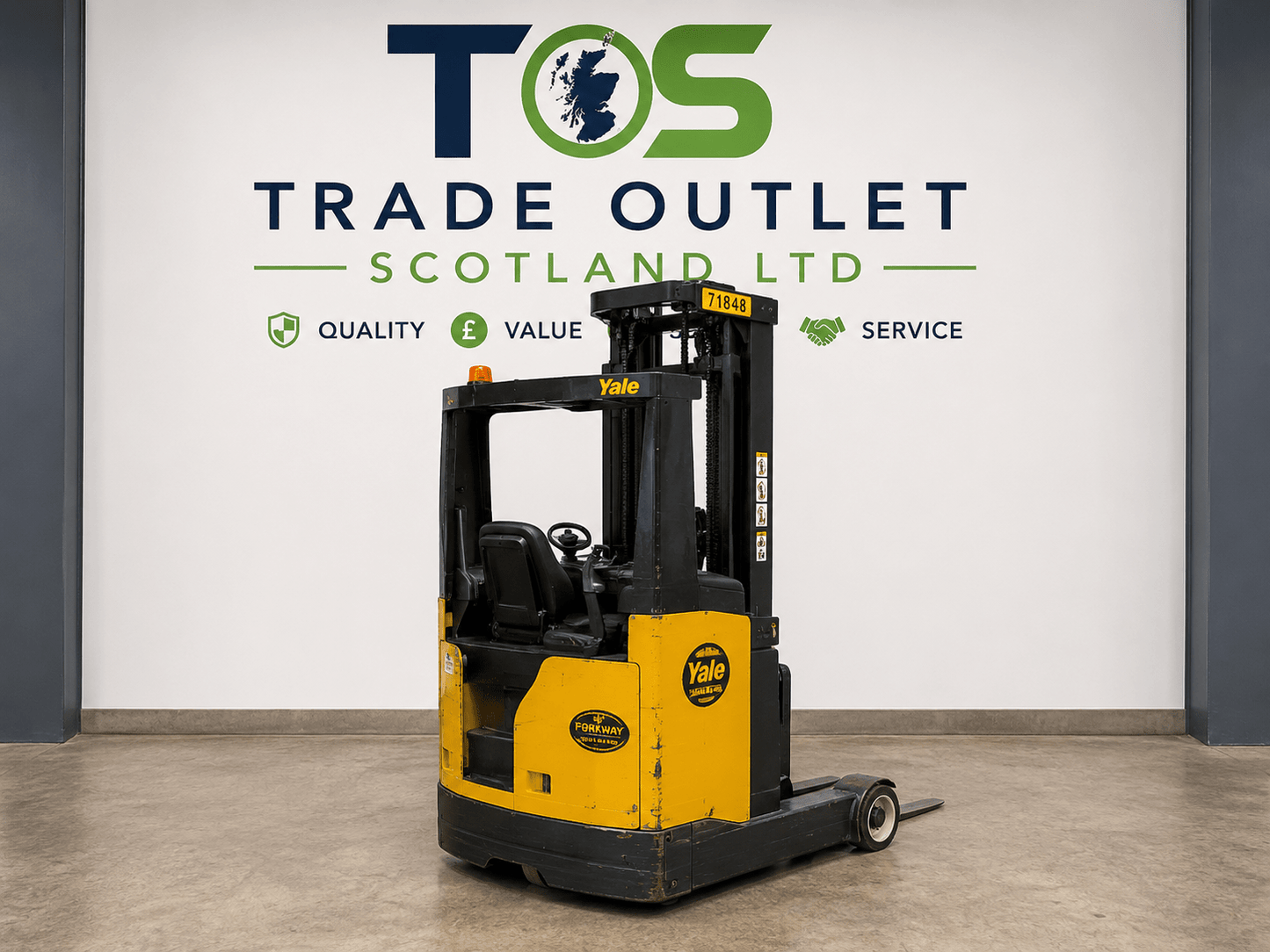 2015 Yale MR16 Electric Reach Truck – 1.6T – 6.5m Lift – Spare Battery Included - TRADE OUTLET SCOTLAND LTD